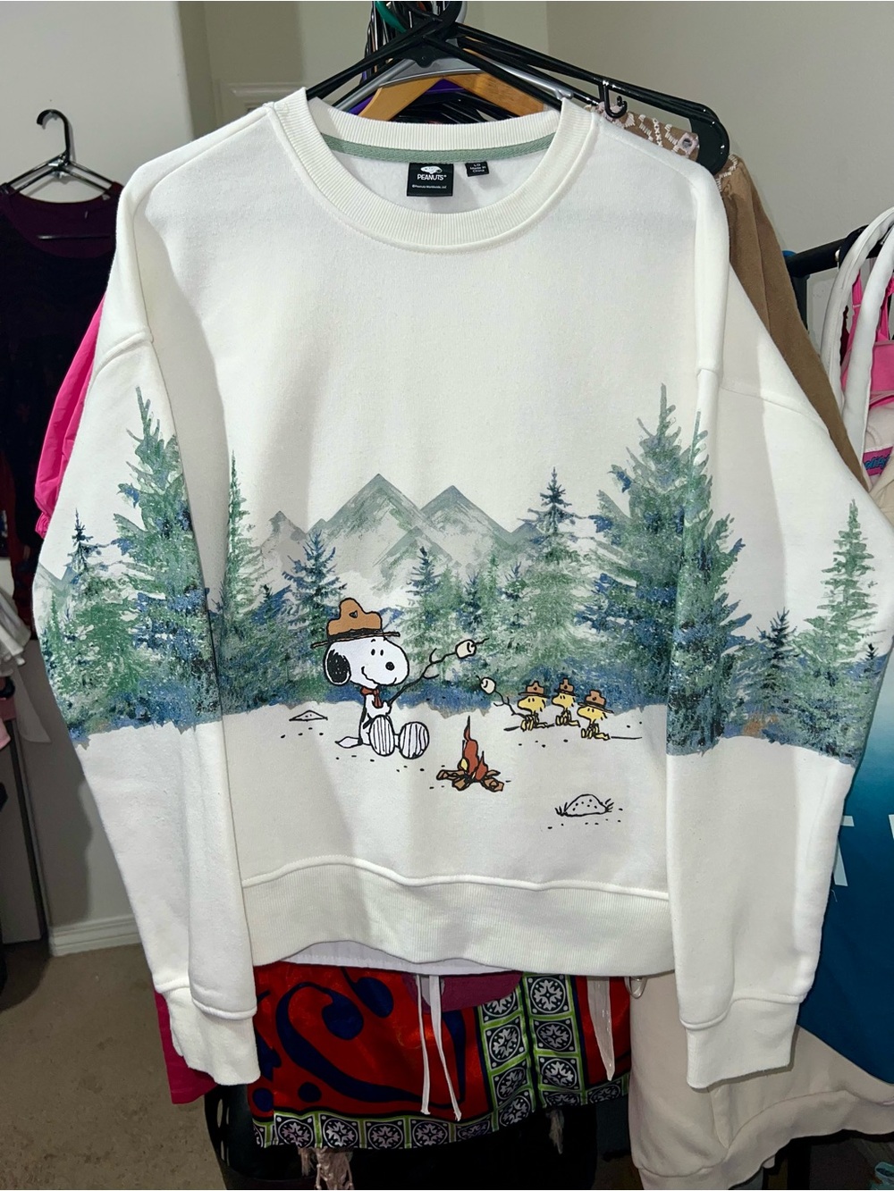 Peanuts 🥜 Cream Scenic Snoopy Crewneck Sweater with Forest Graphic - Picture 11 of 15